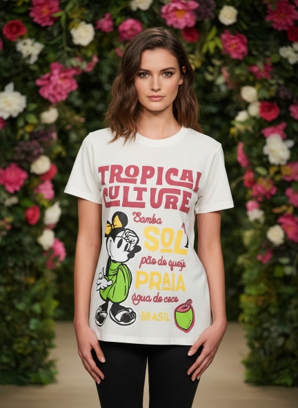 White Tropical Minnie Mouse Oversized T-Shirt