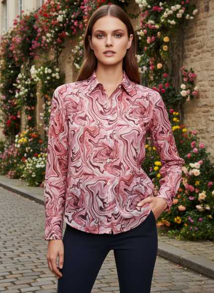 Premium Chiffon Multicolour Long Length Curved Hem Digital Print Shirt