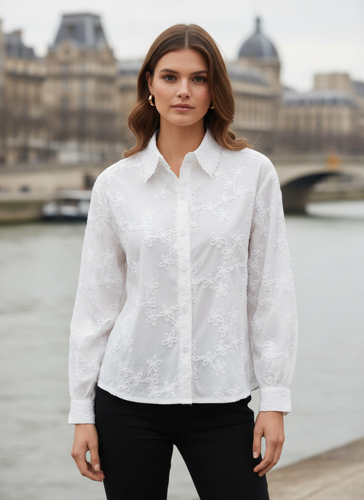White Floral Embroidered Women Shirt