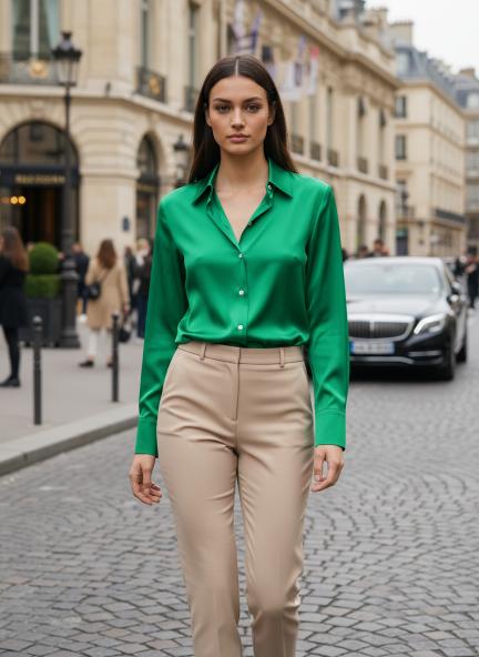 Shamrock Green Regular Fit Summer Satin Shirt