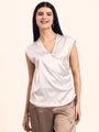 Women's Luxury European Satin V Neck Pleated Sleeveless Top