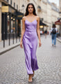 Women’s Luxury European Satin Lavender Midi Dress
