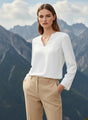 European Satin V Neck Long Sleeve Top