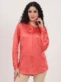 Summer Satin Coral Front Pleated Tunic