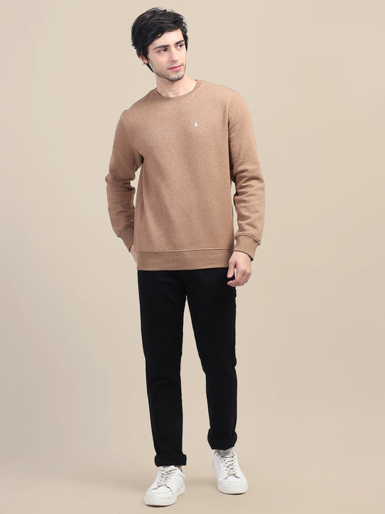 AMSWAN MEN'S BROWN SOLID COMFORT: PREMIUM COTTON SWEATSHIRT FOR TIMELESS STYLE AND COZY ELEGANCE
