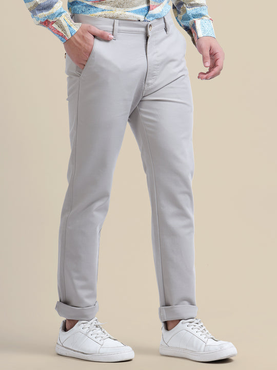 Casual Trousers Solid Cotton Lycra Smart Fit