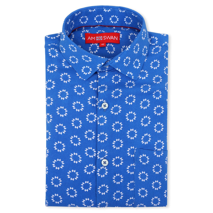 Women'S Premium Rayon Shirt With Blue Block Print
