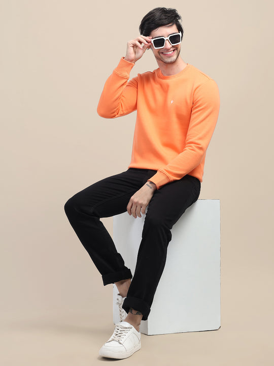 AMSWAN MEN'S ORANGE SOLID COMFORT: PREMIUM COTTON SWEATSHIRT FOR TIMELESS STYLE AND COZY ELEGANCE