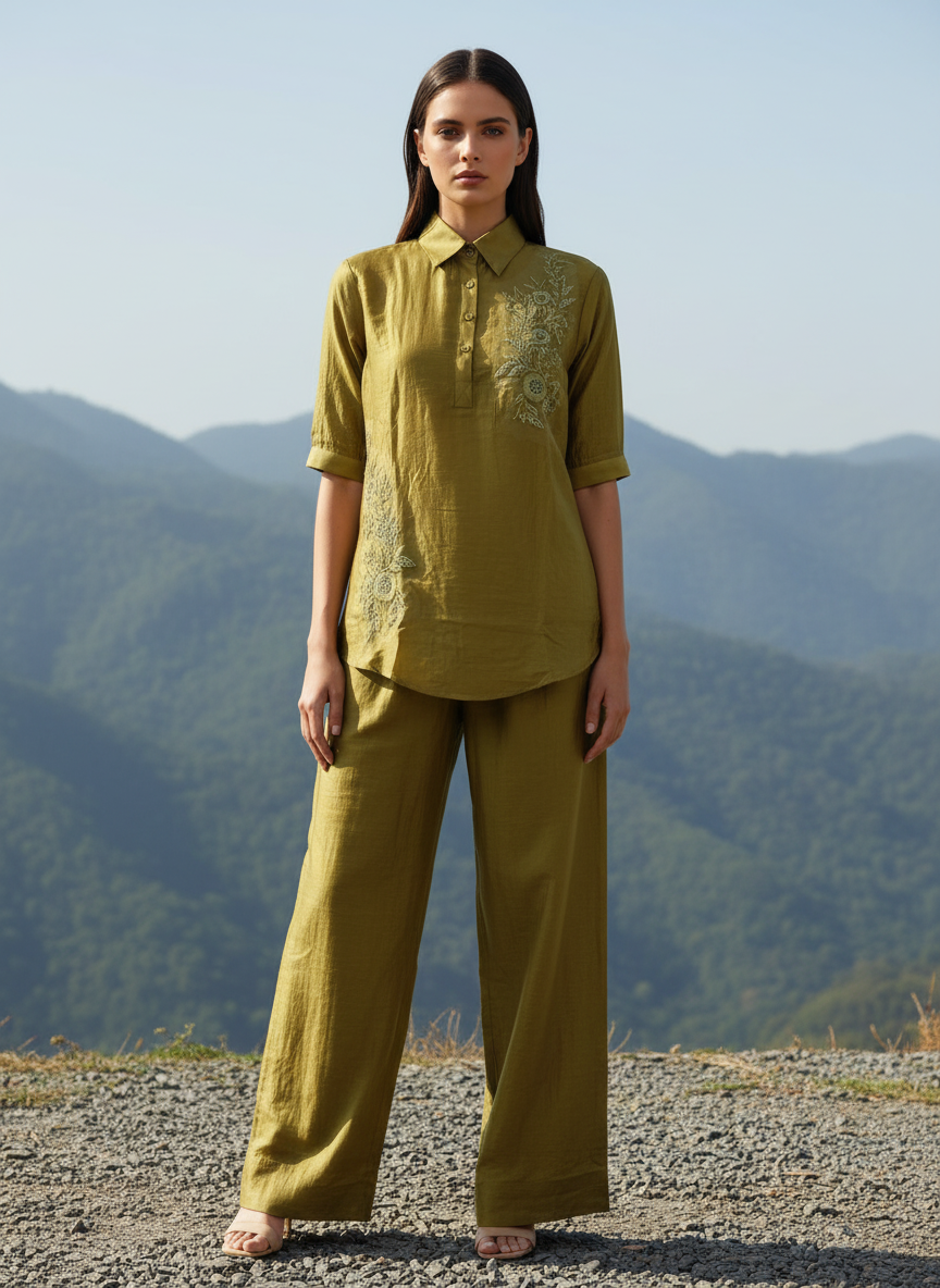 Elegant Embroidered Mustard Co-Ord Set for Women