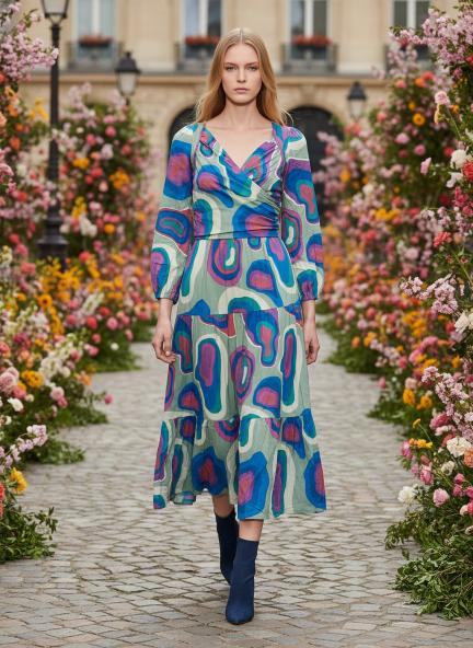 Rayon Printed A Line Full Sleeve Maxi Dress