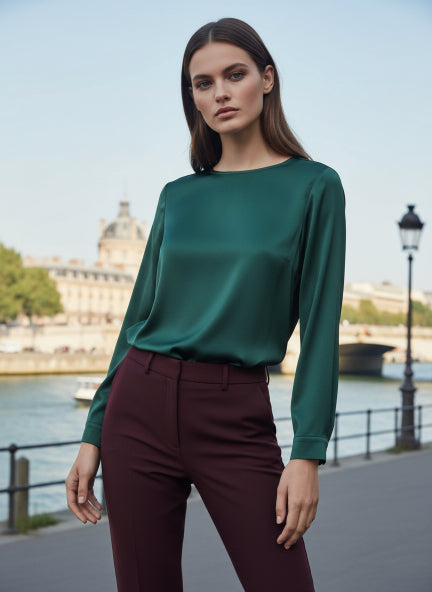 European Satin Bishop Sleeves Top