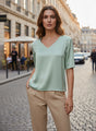 European Satin-Finish, V-Neck Top