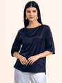 Women's Luxury Elegant Navy European Satin Top