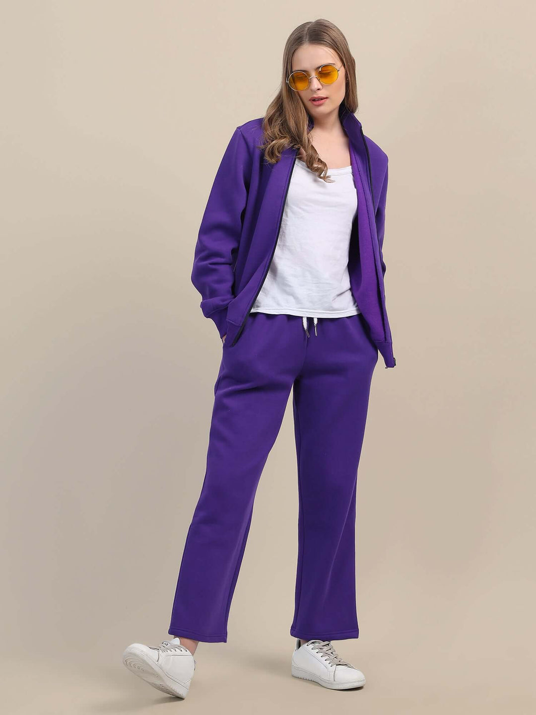 Amswan Premium Cotton Women'S Purple Zip-Up Sweatshirt