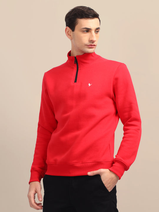 Amswan Men'S Red Solid Half-Zip Sweatshirt