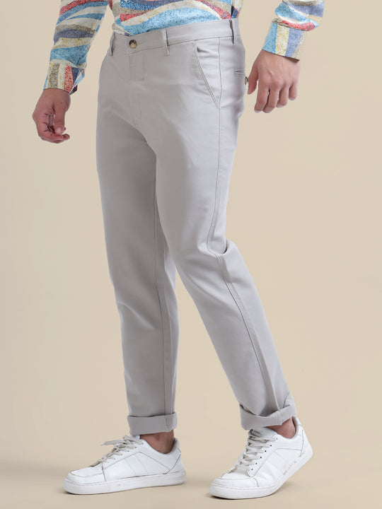 Casual Trousers Solid Cotton Lycra Smart Fit