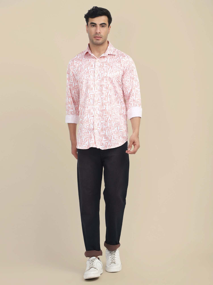 Men'S Poly Satin Lycra Orange Digital Printed Shirt