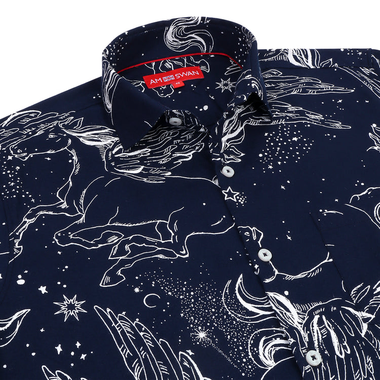 Amswan Premium Shirt With Spread Collar In Smart Fit And Printed Design For Men's