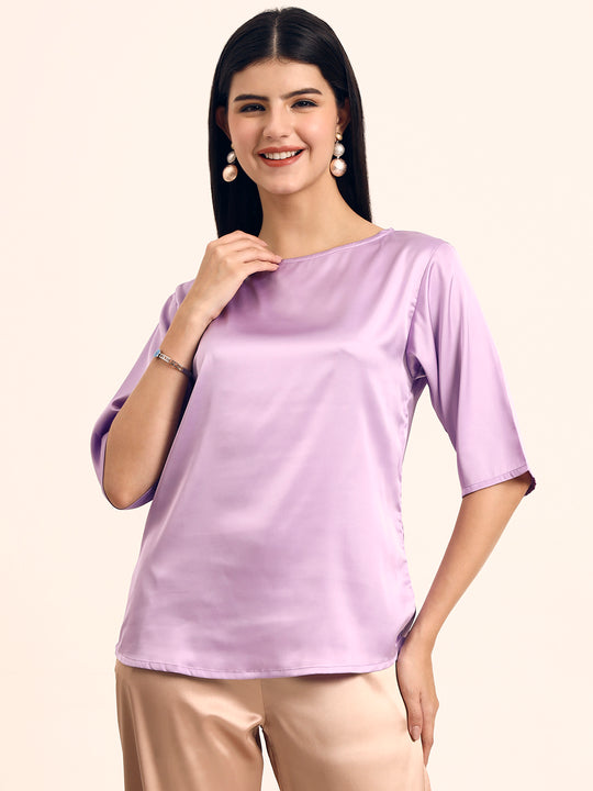 Women's Luxury Elegant Lavender European Satin Top