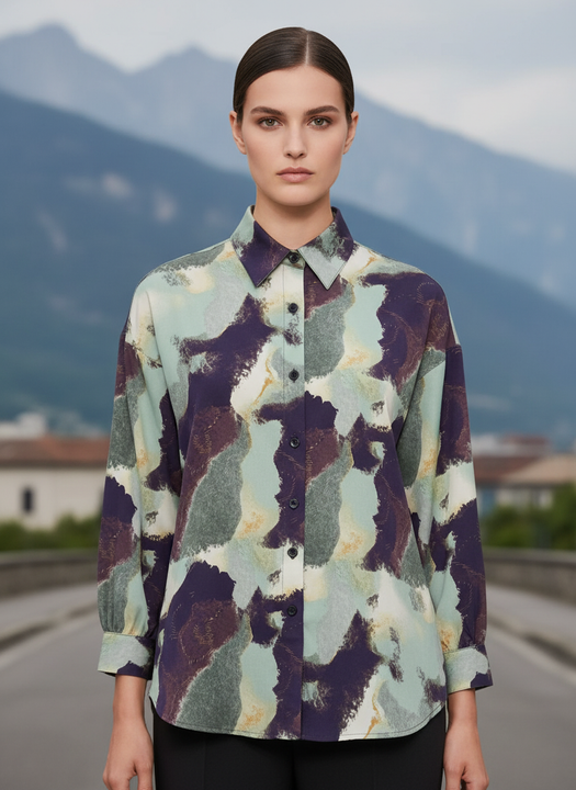 Purple Green Abstract Printed Women Shirt