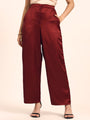 Luxury Satin Wide Leg Pants European Fabric  Wine Red Glam Look