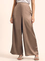Luxury Satin Wide Leg Pants European Fabric  Mocha Pearl Glam Look