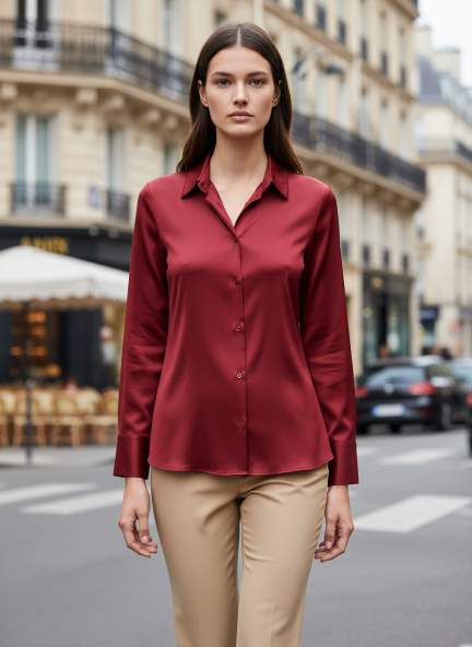 European Satin Spread Collar Shirt