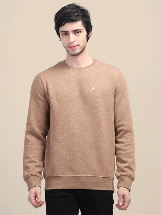 AMSWAN MEN'S BROWN SOLID COMFORT: PREMIUM COTTON SWEATSHIRT FOR TIMELESS STYLE AND COZY ELEGANCE