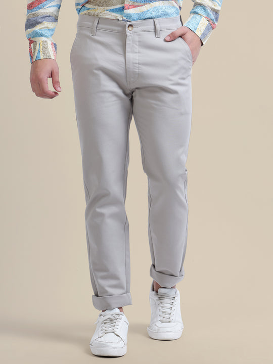 Casual Trousers Solid Cotton Lycra Smart Fit