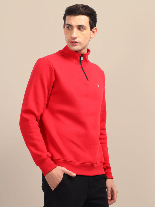 Amswan Men'S Red Solid Half-Zip Sweatshirt