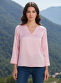 European Satin V Neck Long Sleeve Top