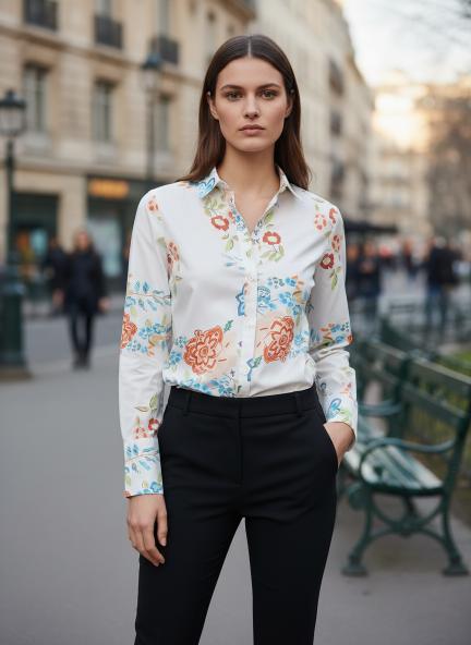 Premium Micro Digital Print Puff Sleeve Shirt