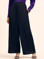 Luxury Satin Wide Leg Pants European Fabric  Black Glam Look