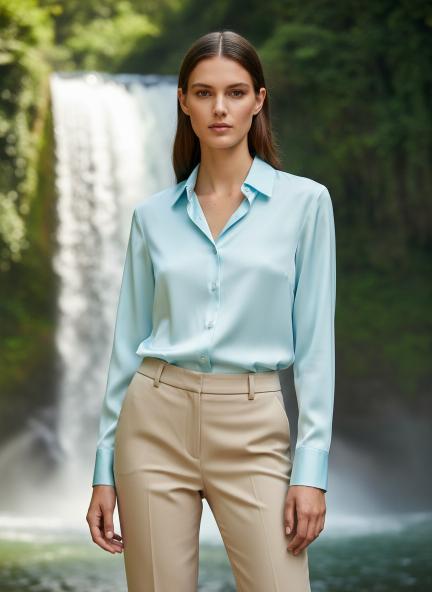 Sky Blue Regular Fit Summer Satin Shirt