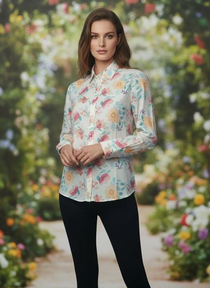 Premium Muslin Digital Print Puff Sleeve Shirt