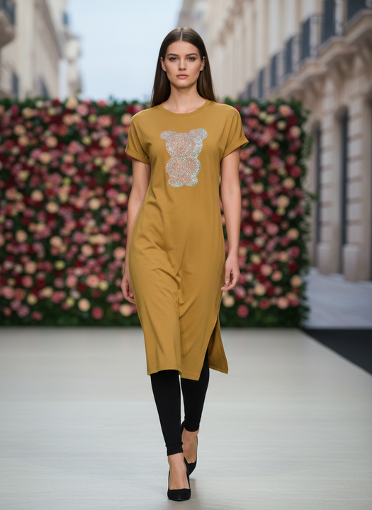 Women’s Mustard Printed Midi Tunic Dress