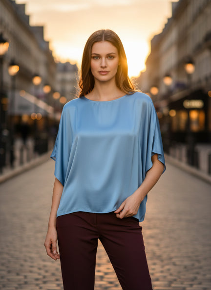 European Satin Solid Baturing Sleeve Crepe