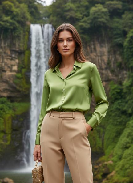 Olive Regular Fit Summer Satin Shirt