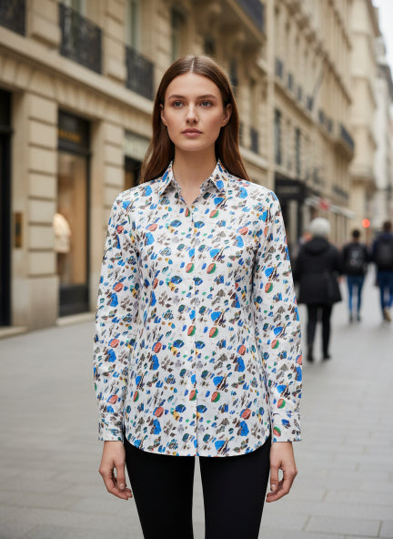 Women'S Premium White Printed Rayon Shirt