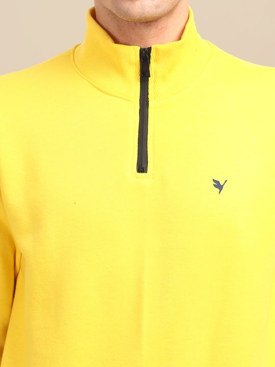 Amswan Men'S Yellow Solid Half-Zip Sweatshirt