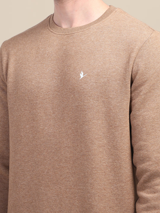 AMSWAN MEN'S BROWN SOLID COMFORT: PREMIUM COTTON SWEATSHIRT FOR TIMELESS STYLE AND COZY ELEGANCE