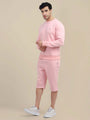 Men'S Pink Sweatshirt With Shorts Cord Set