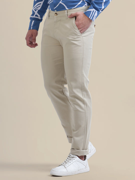 Beige-Coloured Smart Fit Trousers
