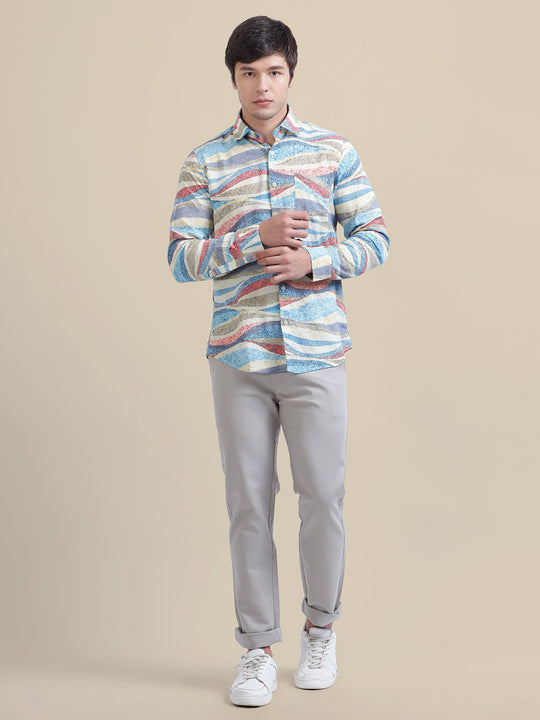 Casual Trousers Solid Cotton Lycra Smart Fit