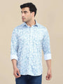 Men'S Premium Poly Satin Lycra Blue Digital Printed Shirt