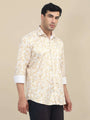 Men'S Poly Satin Lycra Mustard Digital Printed Shirt
