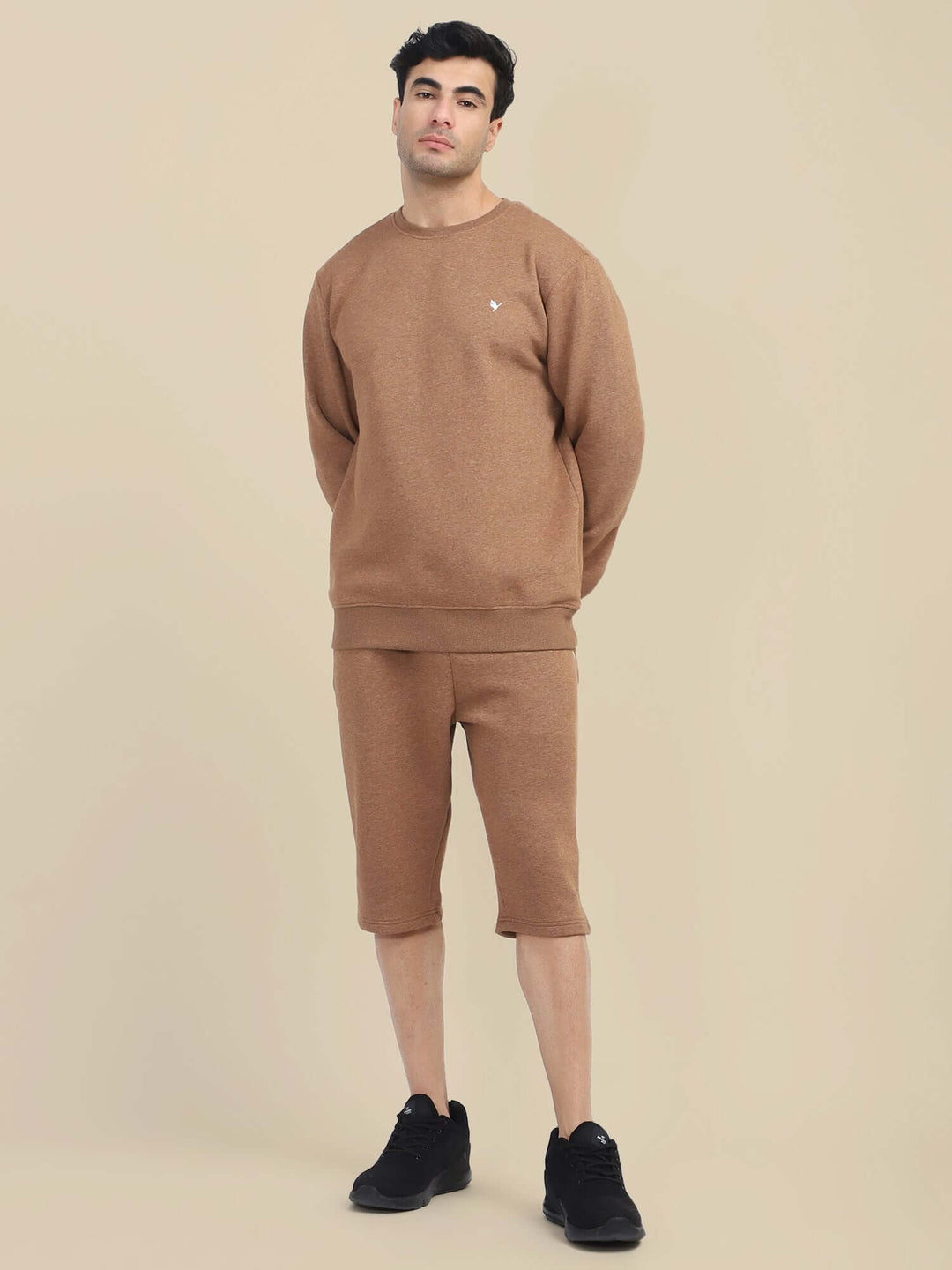 Men'S Brown Sweatshirt With Shorts Cord Set