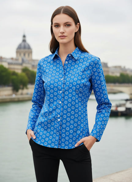 Premium Rayon Shirt With Blue Block Print
