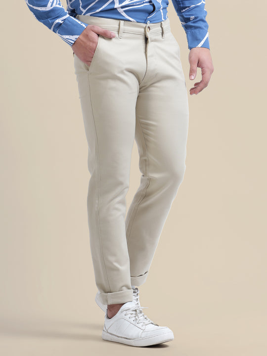 Beige-Coloured Smart Fit Trousers