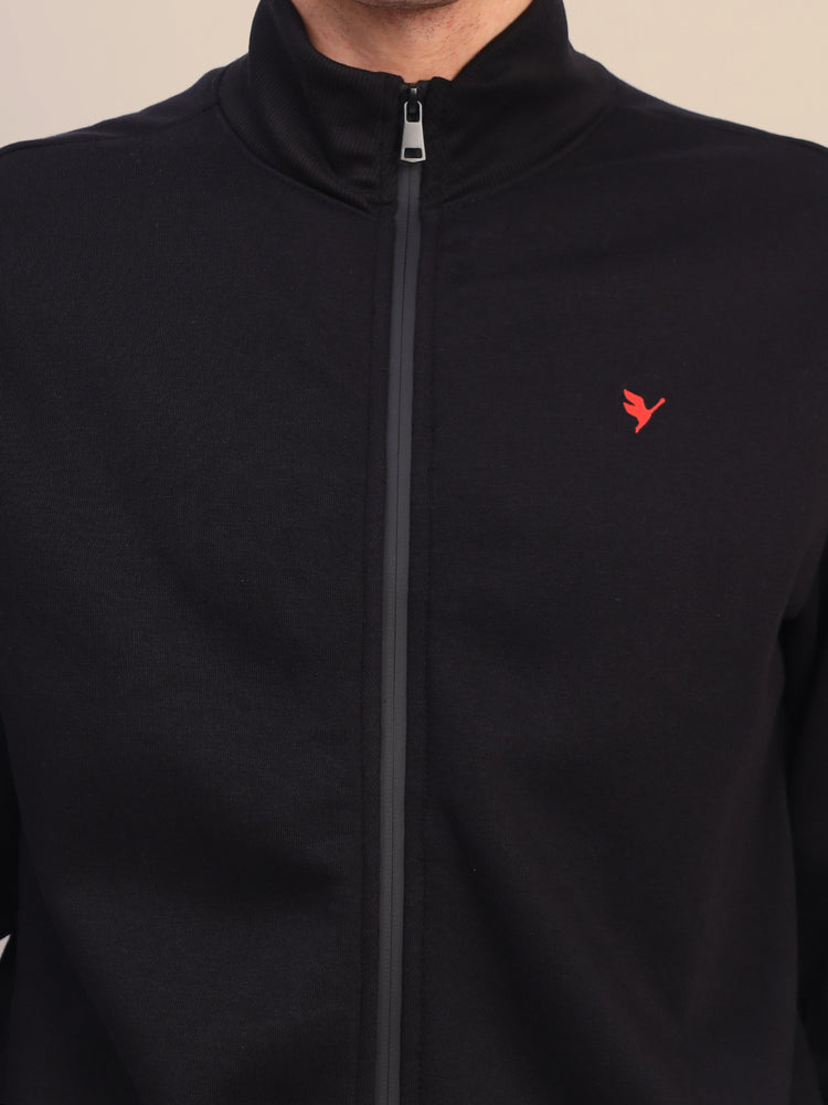 Amswan Men'S Black Cord Set: Full Zipper Sweatshirt & Sweatpants For Ultimate Comfort And Style